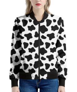 Black And White Cow Print Women's Bomber Jacket