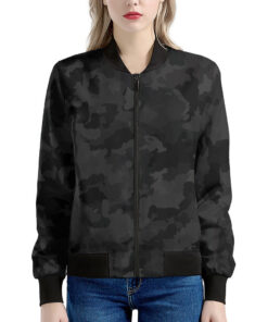 Black Camouflage Print Women's Bomber Jacket