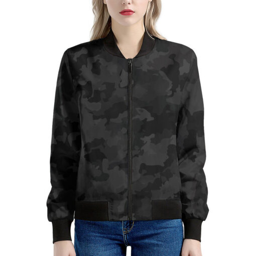 Black Camouflage Print Women's Bomber Jacket