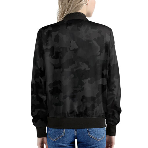 Black Camouflage Print Women's Bomber Jacket