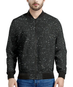 Black (NOT Real) Glitter Print Men's Bomber Jacket