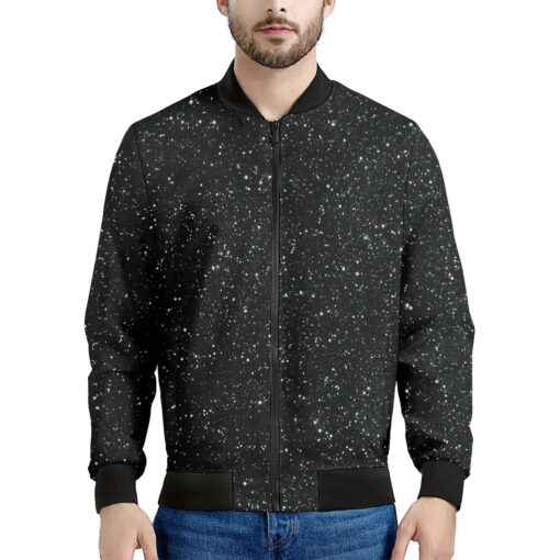 Black (NOT Real) Glitter Print Men's Bomber Jacket
