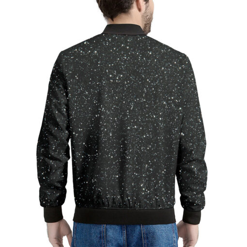 Black (NOT Real) Glitter Print Men's Bomber Jacket