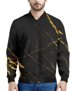 Black Gold Scratch Marble Print Men's Bomber Jacket
