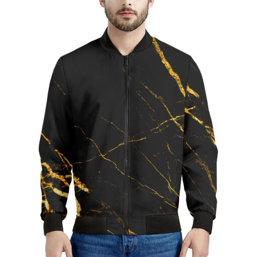 Black Gold Scratch Marble Print Men's Bomber Jacket