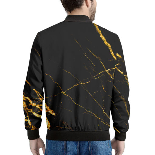 Black Gold Scratch Marble Print Men's Bomber Jacket