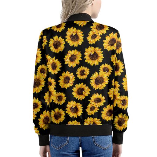 Black Sunflower Pattern Print Women's Bomber Jacket