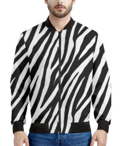 Black White Zebra Pattern Print Men's Bomber Jacket