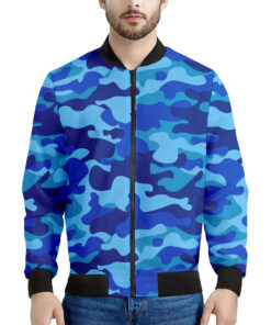 Blue Camouflage Print Men's Bomber Jacket