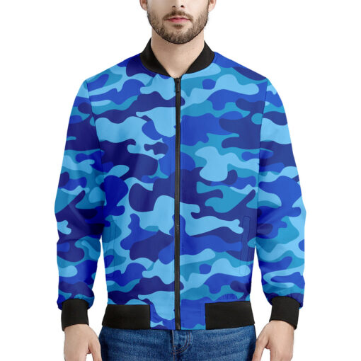 Blue Camouflage Print Men's Bomber Jacket