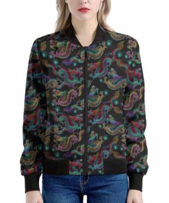 Chinese Dragon Pattern Print Women's Bomber Jacket