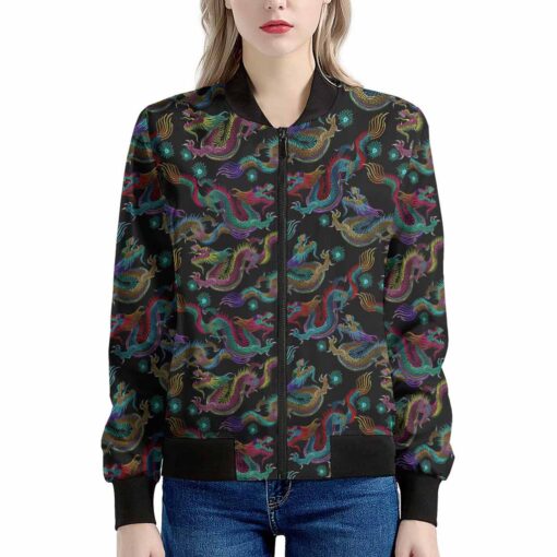 Chinese Dragon Pattern Print Women's Bomber Jacket