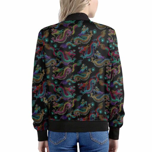 Chinese Dragon Pattern Print Women's Bomber Jacket