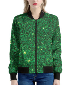 Green (NOT Real) Glitter Print Women's Bomber Jacket