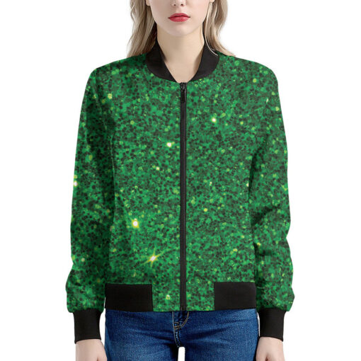 Green (NOT Real) Glitter Print Women's Bomber Jacket
