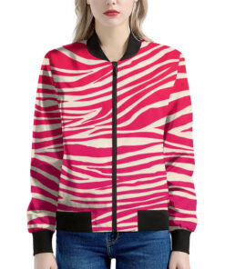Hot Pink Zebra Pattern Print Women's Bomber Jacket