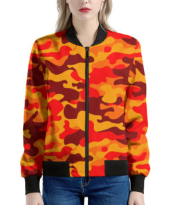 Orange Camouflage Print Women's Bomber Jacket