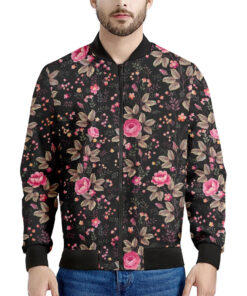 Pink Floral Flower Pattern Print Men's Bomber Jacket