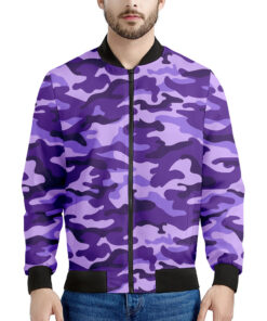 Purple Camouflage Print Men's Bomber Jacket