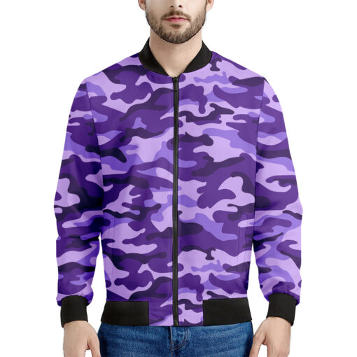 Purple Camouflage Print Men's Bomber Jacket