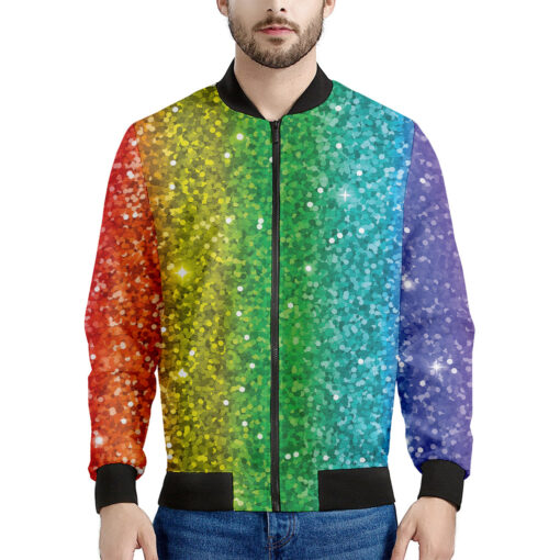 Rainbow (NOT Real) Glitter Print Men's Bomber Jacket
