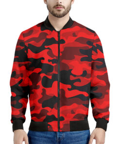 Red And Black Camouflage Print Men's Bomber Jacket