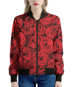 Red Rose Print Women's Bomber Jacket