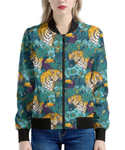 Tiger And Toucan Pattern Print Women's Bomber Jacket
