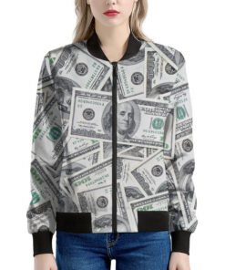 US Dollar Pattern Print Women's Bomber Jacket