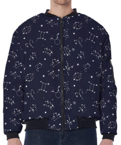 Zodiac Star Signs Pattern Print Zip Sleeve Bomber Jacket