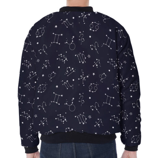 Zodiac Star Signs Pattern Print Zip Sleeve Bomber Jacket