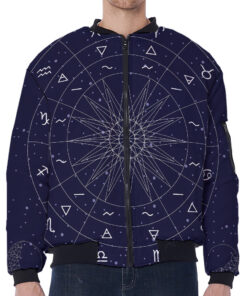 Zodiac Symbols Circle Print Zip Sleeve Bomber Jacket