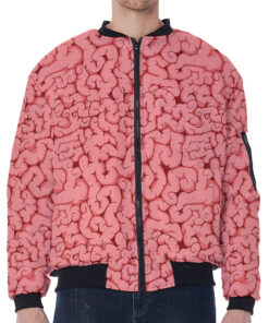 Zombie Brain Print Zip Sleeve Bomber Jacket