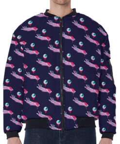 Zombie Eyeball Pattern Print Zip Sleeve Bomber Jacket
